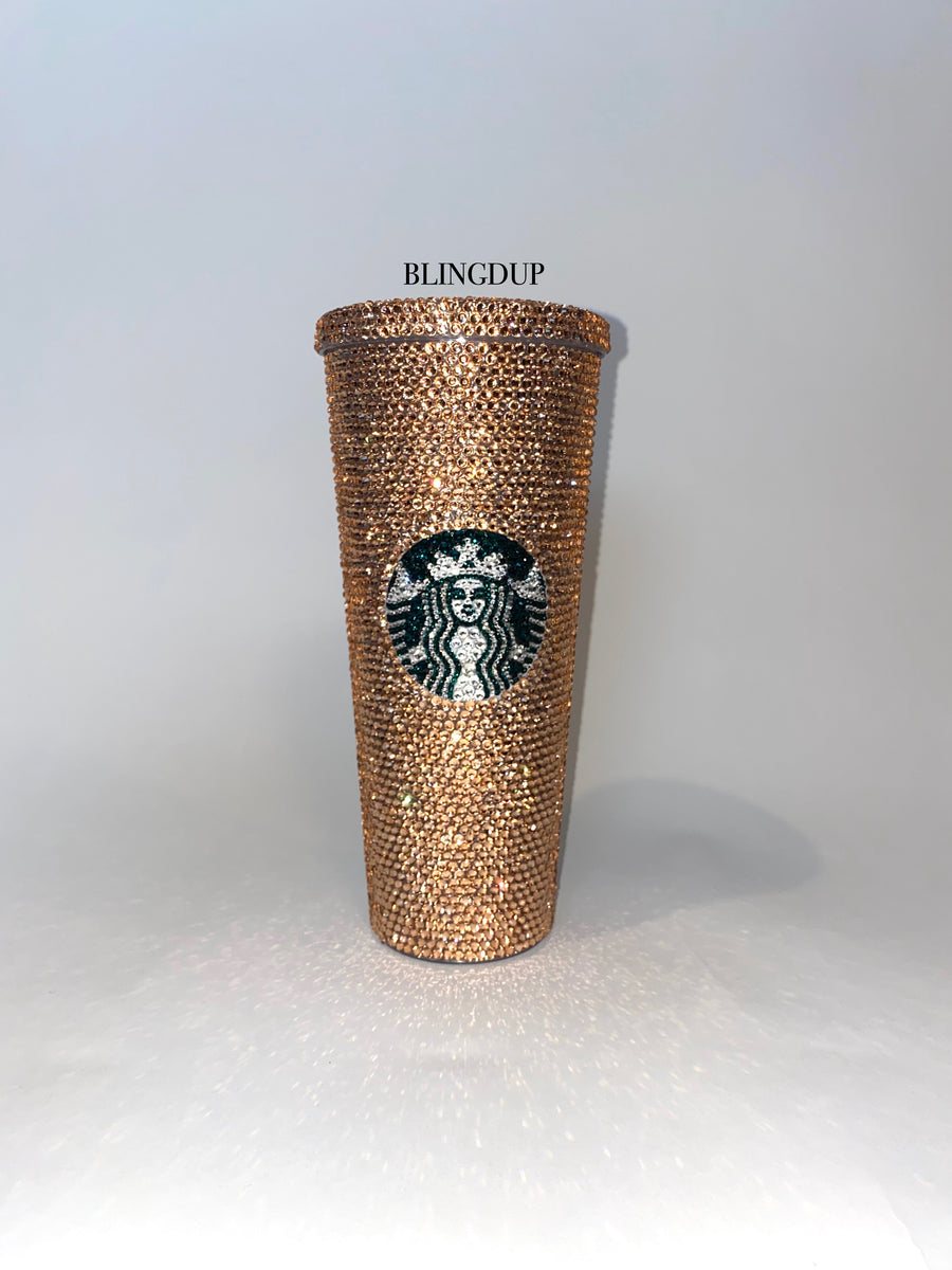 Custom Name Rose Gold Swarovski Crystal Starbucks Stainless 